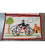 Vintage Lot 2 Signed Tony Sarg Linen Cocktail Napkins Man on Bicycle 5x7 - $60.58