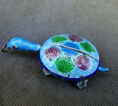 Art Deco Chinese Sterling Silver Enamel Articulated Turtle Pendant 2.5 inches - £63.90 GBP