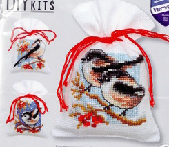 DIY Vervaco Birds &amp; Berries Spring Potpourri Gift Bag Cross Stitch Kit set/3 - £19.94 GBP