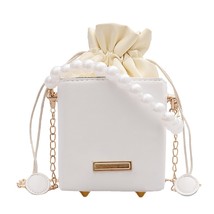 Women Square Box Shoulder Bag PU Chain Mini Handbag Drawstring Messenger Totes P - £15.58 GBP