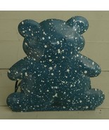 Cute Tin Teddy Bear Note Pad/Pen Desktop Holder, Blue/White Speckles VG CND - $10.80 CAD