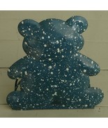 Cute Tin Teddy Bear Note Pad/Pen Desktop Holder, Blue/White Speckles VG CND - £6.22 GBP