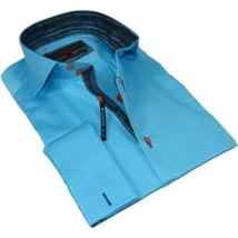 Men's Axxess Turkey Shirt 100% Cotton High Collar 224-08 French Cuffs Teal image 6