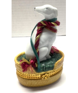 Silvestri Porcleain White Greyhound In Bed Hinged Trinket Box - $276.80 MXN