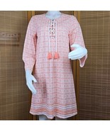 Talbots Moroccan Print Dress Womens M Coral Cabana Life Shift Tassel Tie... - $21.10