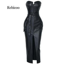 Sexy Backless Off Shoulder PU Leather Midi Dress - £45.67 GBP