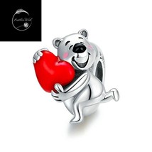 Genuine Sterling Silver 925 Polar Bear I Love You Red Heart Stopper Bead Charm - £16.53 GBP