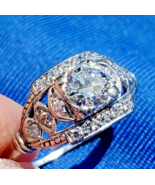 Earth mined Diamond Deco Engagement Ring Antique Platinum Statement Soli... - €4.283,36 EUR
