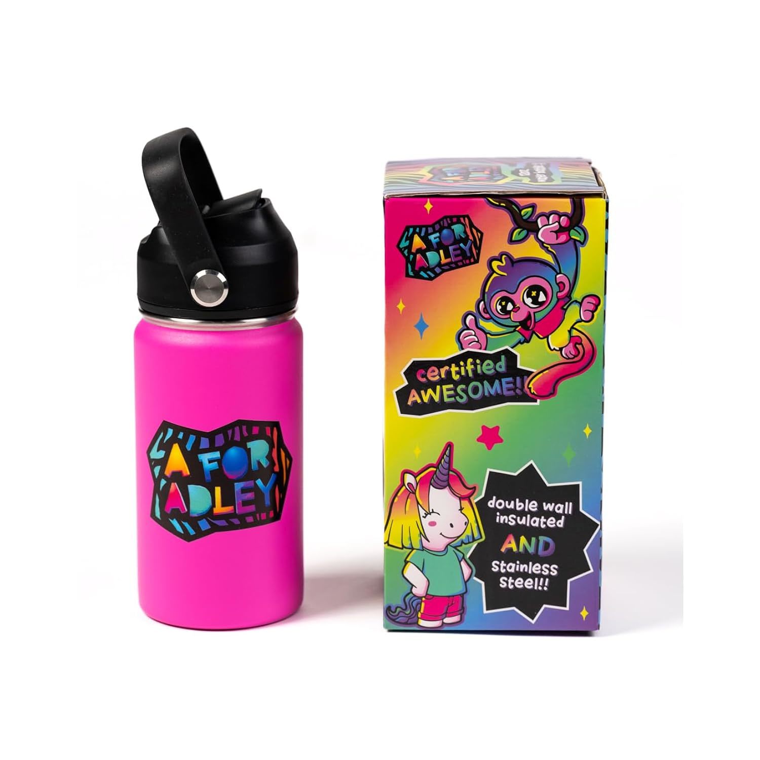 Merch Official Product Adley'S Super Cold And Colorful Neon Rainbow Water Bottle