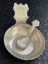Vintage Handmade Pewter Bowl &amp; Spoon, Made In Sweden, Handarb - $20.56