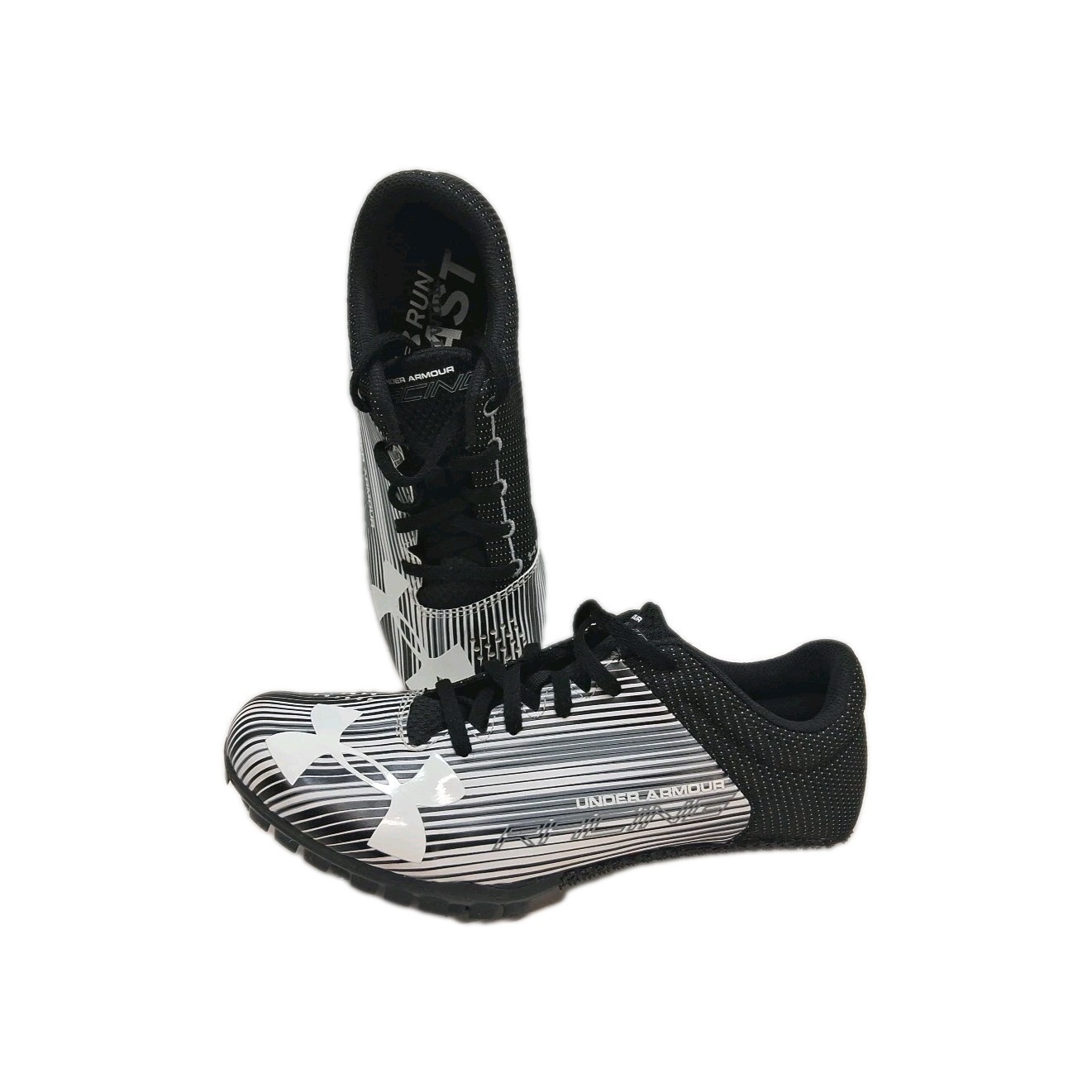  New Under Armour Racing Kick Sprint Shoes &quot;I Will Run Fast&quot; Size 9 Spikes  - $39.59