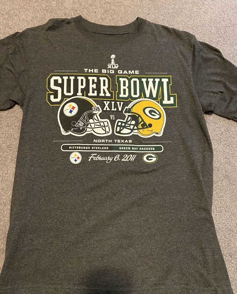 2011 Green Bay Packers Superbowl XLV 45 Gray S/S Reebok Tee T-Shirt Mens Medium - $14.85