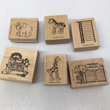 Vintage Stampin&#39; Up! Zoo Giraffe Zebra  Elephant Animal Wood Mount Rubber Stamp - $14.59