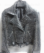 New Men&#39;s Punk Black Full Spiked All Over Brando Rock-star Leather Jacket-882 - £434.58 GBP
