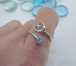 Smiley Face Heart CZ Sterling Silver Ring - Good Luck Gift - $308.98 MXN