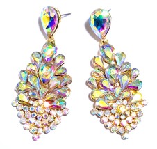 Bridal Drop Earrings, Bridesmaid Rhinestone Earrings, 2.6 Inch Iridescent Pagean - £29.71 GBP