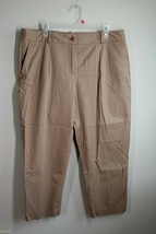 Talbots 14 Brown Tan Signature Pleat Front Slim Leg Crop Cotton Stretch Pants - £19.74 GBP
