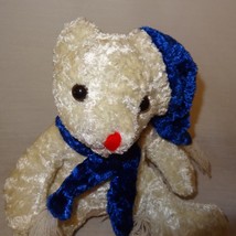 Teddy Bear Cream Plush Stuffed Animal 7&quot; Toy Blue Hat Scarf - $9.99