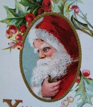 Santa Claus In Oval Xmas Greetings Christmas Postcard Embossed Original Vintage - $18.05