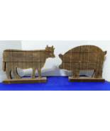 New Wood Pig Cow Statue Figurine Rustic Country Farmhouse Decor - $14.89