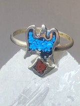 Phoenix ring turquoise coral chips southwest sterling silver women girls dk - £22.58 GBP