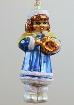 Christopher Radko Glass Christmas Ornament Angel holding Lyre Blue Carol... - $37.59