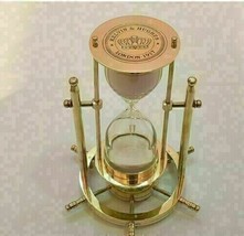 8&#39;&#39; Nautical brass glass hourglass With compass vintage wheel sand timer - £47.76 GBP