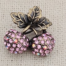Cherries Brooch Pink Cherry Rhinestones - $16.82