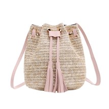 Women&#39;s Shoulder Bag Woven Rattan Bag Fashion Lady Literary Straw Tassel Bucket  - £12.50 GBP