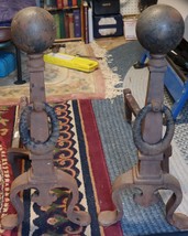 Vintage very large cast iron andirons 29 by 29 inches.  - $899.00