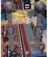 Vintage very large cast iron andirons 29 by 29 inches.  - £709.90 GBP