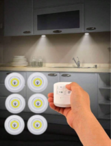 6Pcs Wireless LED Puck Lights Closet Under Cabinet Lighting With Remote ... - £11.84 GBP