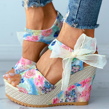 Sandals Summer Women&#39;s Platform Wedges Open Toe Sandals Fashion Flower Lace-up P - £23.76 GBP
