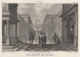 1814 Original Copperplate Engraving van Delen Les Joueurs De Ballon Architecture - £30.02 GBP