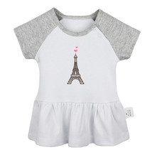 The top two pink love the Eiffel Tower Newborn Baby Dress Toddler Cotton Clothes - £10.51 GBP