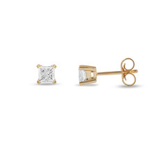 0.40Ct Princess Cut Natural Diamond Stud Earrings in 14K Yellow Gold - £165.13 GBP