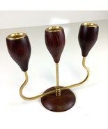 Mid Century Modern Danish Wood Brass Tulip Candle Holders MCM Art Nouvea... - $90.00