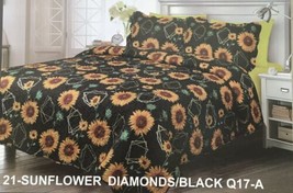 Venetian Sunshine Sunflowers Black Bedspread Quilted Set 6 Pcs Calking Size - £51.24 GBP
