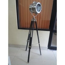 Vintage Industry Style Searchlight With Wooden Tripod Floor Lamp By Naut... - $179.42