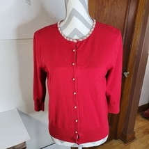 Womans Silx by August Silk Button Cardigan Silk Blend Beaded 3/4 Sleeve Size L - £18.98 GBP