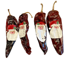 Santa Claus 4 Handpainted Dried Chili Peppers  ~6&quot; Long Holiday Signed 2017 - £13.93 GBP