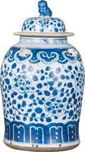 Temple Jar Vase Vintage Curly Vine Flower Small Cerulean Blue Ceramic Handmade - £329.59 GBP