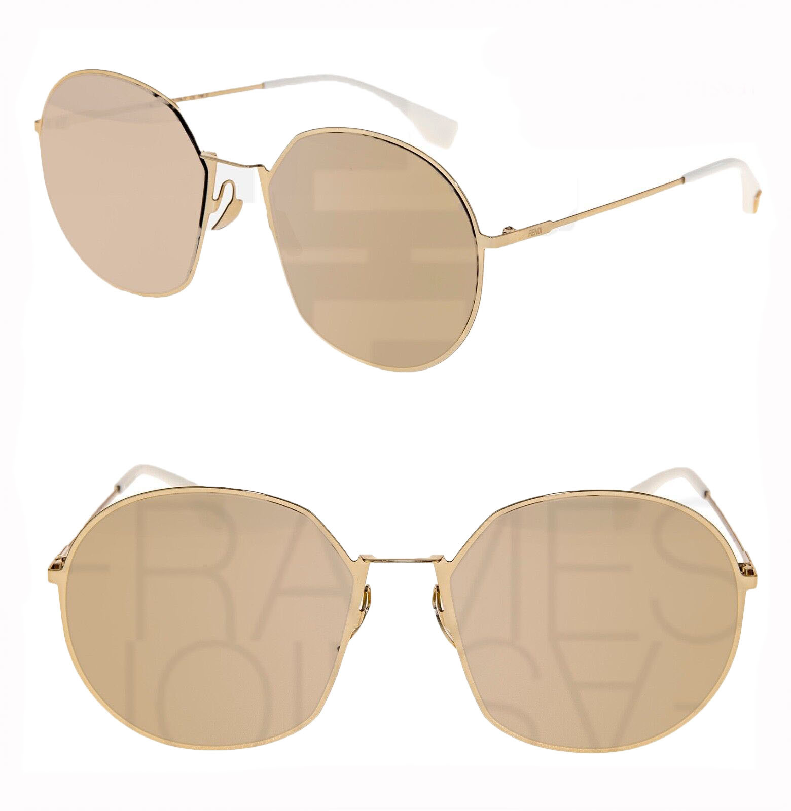 FENDI EYELINE FF0313FS Pale Gold Mirrored Flat Metal 0313 Oversized Sung... - $212.85
