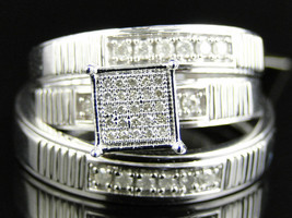 2 Ct Unisex Matching Trio Simulated Diamond Wedding Ring  925 Silver Gold Plated - £88.60 GBP