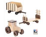 FARM TRACTOR with FORAGE &amp; HAY WAGONS - Solid Walnut &amp; Maple Play Set USA - £273.42 GBP