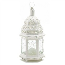 Medium White Metal Moroccan Candle Lantern - £15.14 GBP