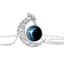 1 Planet Moon Crescent Glass Cabochon Pendant Necklace #3 - £10.38 GBP