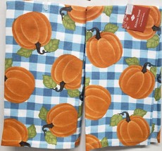 2 Dual Cotton Kitchen Towels (16&quot;x26&quot;) Fall Pumpkins On Blue &amp; White Check, Ritz - £12.68 GBP