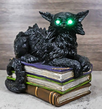 Witching Hour Mystical Black Cat With LED Eyes On Witchcraft Books Figurine - £27.53 GBP