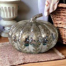 Pottery Barn Pumpkin Mercury Glass Cinderella Etched Autumn Fall Halloween Large - £79.02 GBP